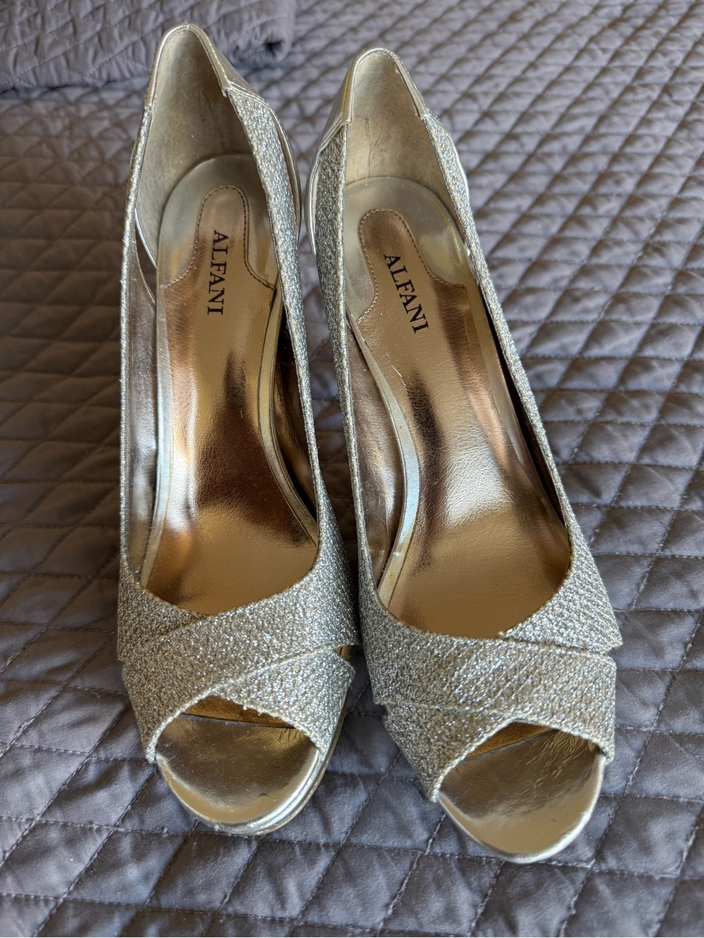 Alfani Silver Glitter Open-Toe Platform Pumps